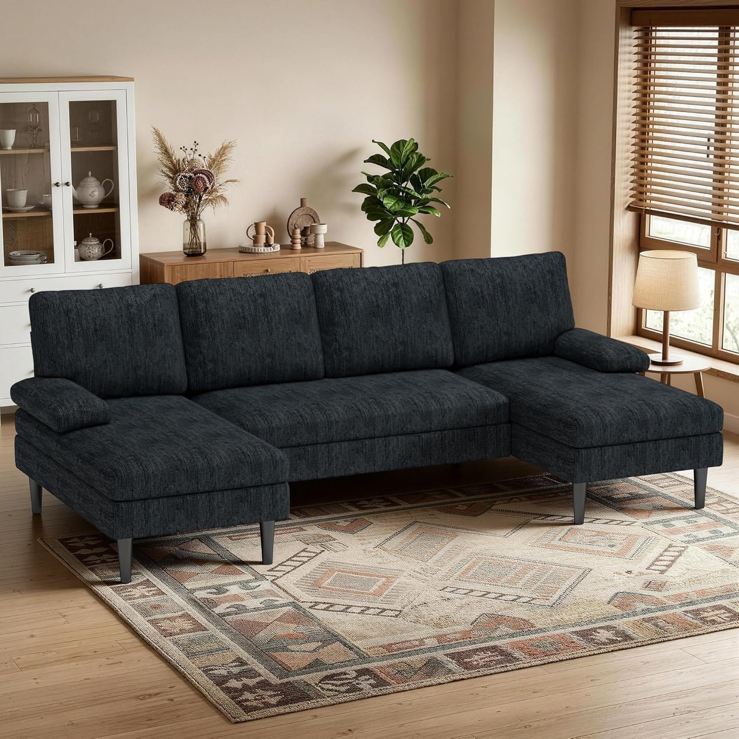 Korser U-Shaped Sectional Couches for Living Room, 101 Inch Modern Modular Sofa with Double Chaise Lounge, Comfy Chenille Fabric 4-Seat Couch Set for Apartment, Grey