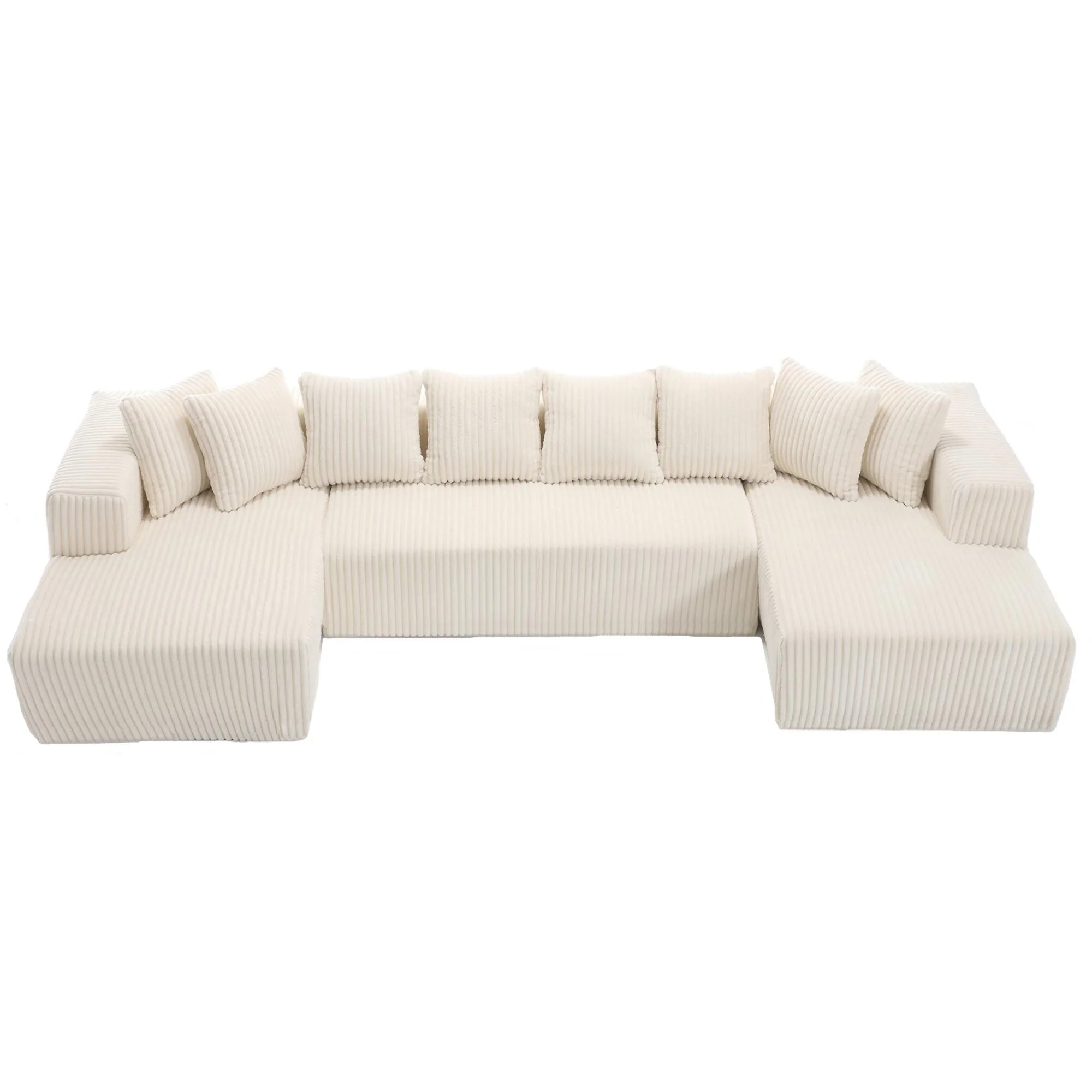 Modern U Shaped Sectional Sofa with Striped Corduroy Upholstery and Extra Wide Modular Seating for Living Room or Guest Room