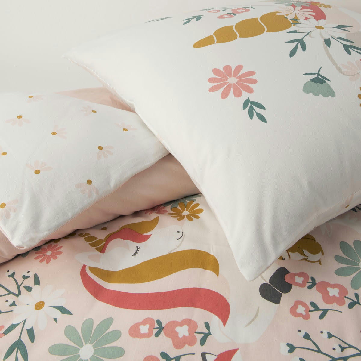 STELLA - Parure de lit enfant coton  imprimé rose 140x200cm