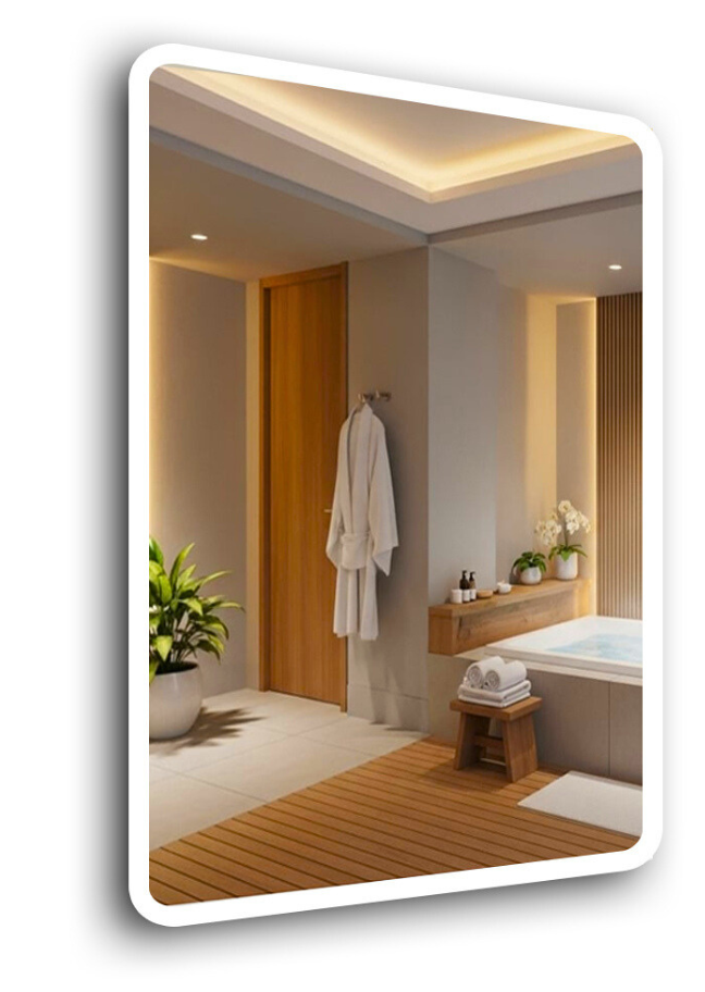 Lustro led 50x60 cm zaokrąglone rogi piaskowane podświetlane   cob 480 diod
