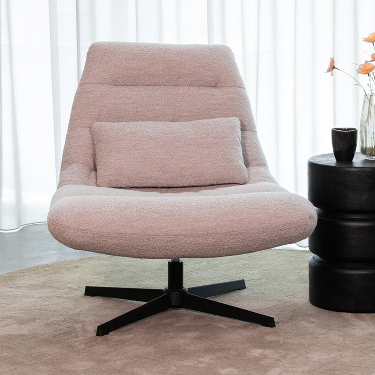 LABEL51 - Draaifauteuil Nox - Naturel Boucle - Zwart Metaal