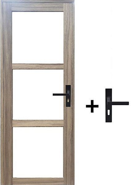 Bloc Porte Bois Frake Vitrage Transparent H204 X L83 Cm Côte Tableau P.gauche, Poignee Gd Menuiseries