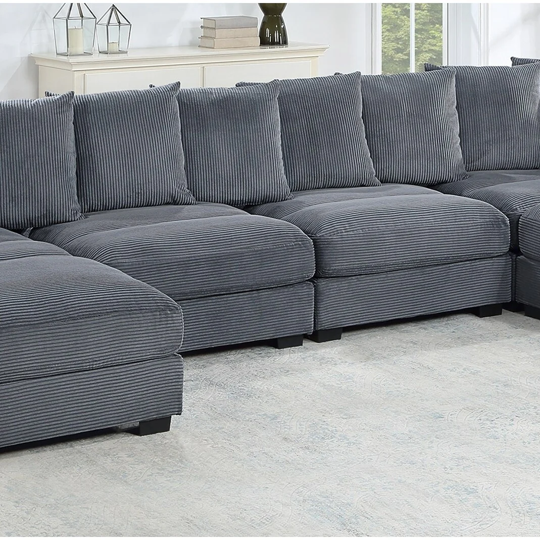 Living Room Furniture Armless Chair Dark Gray Corduroy 1pc Armless Chair Soft Cushion Wood Legs