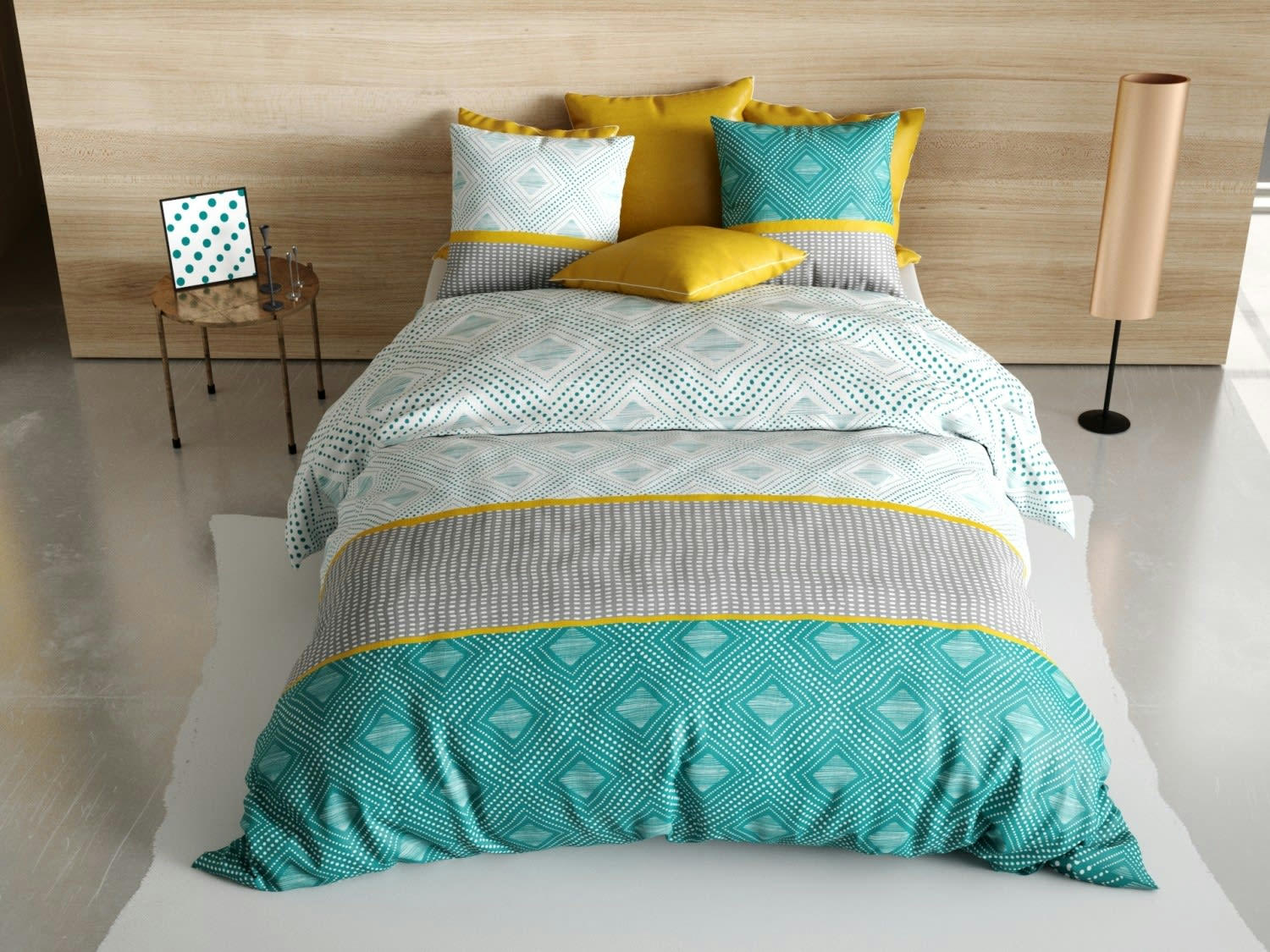 AURAH - Parure housse de couette coton bleu 240x260 cm