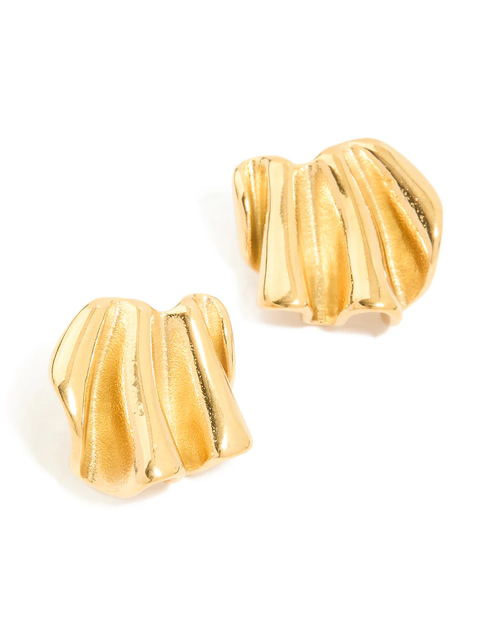 Waterproof Gold Plated Stainless Steel Wavy Fan Stud Earrings