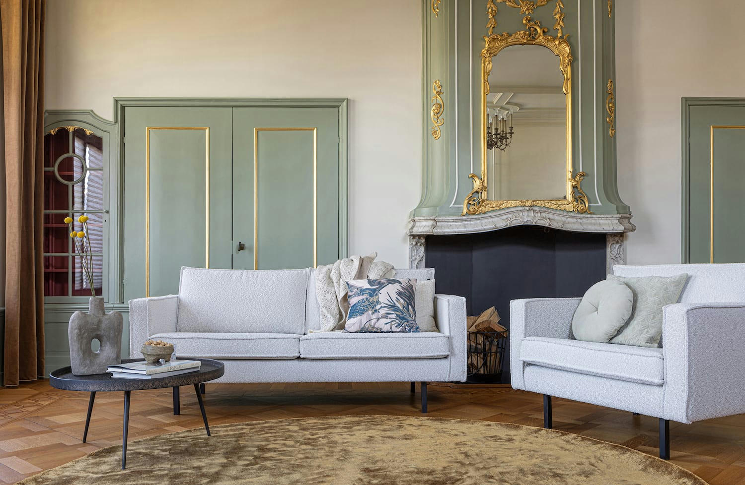 RODEO - Canapé 2 places en tissu bouclé blanc