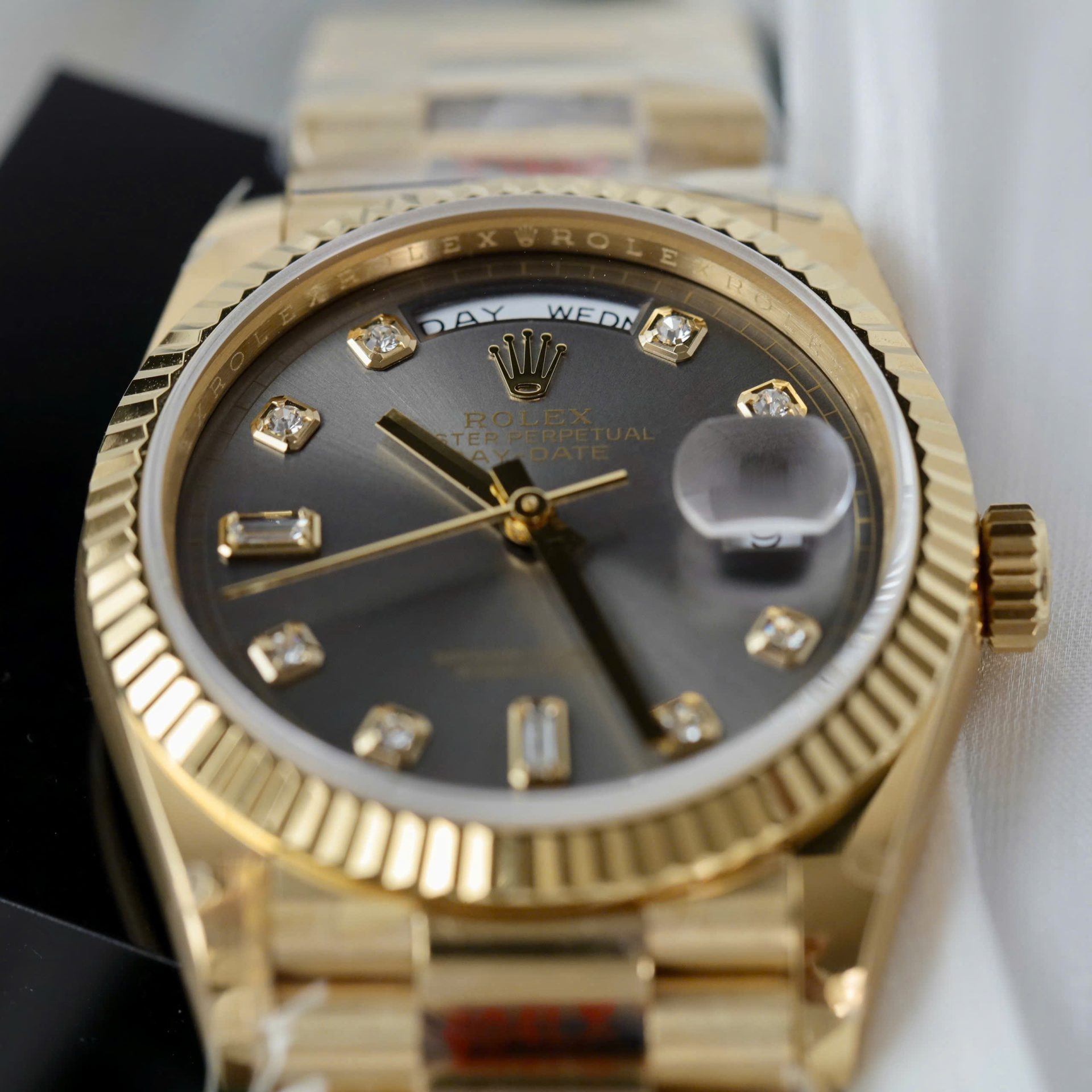 Rolex Day-Date 128238 YG Plated Grey Dial CZ Diamonds 36mm Super Clone