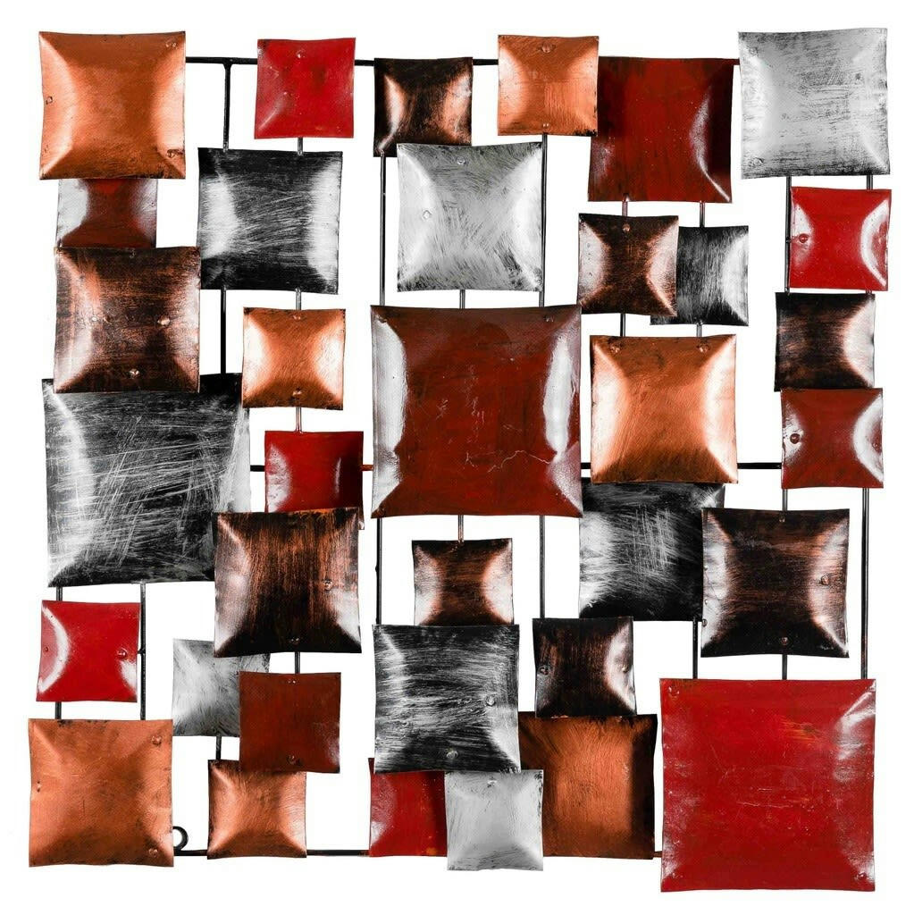 BIG-BEL - Décoration murale en métal, square cuivre rouge argent 50x50