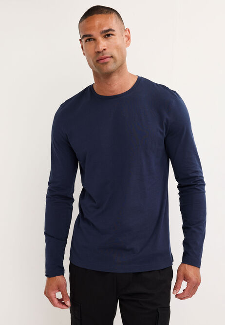 Mens Navy Cotton Long Sleeve T-Shirt