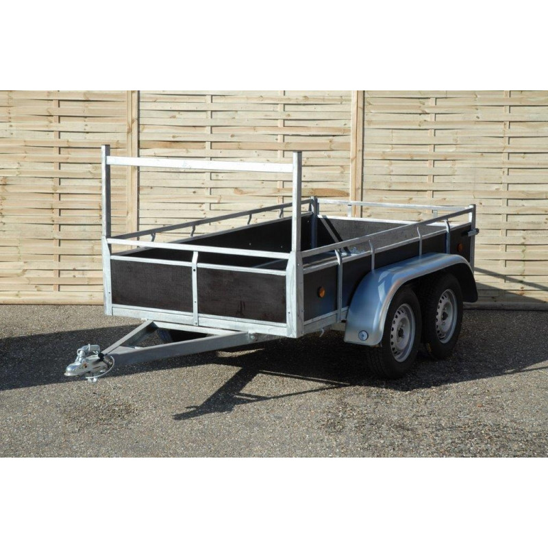 Remorque double essieux en métal et bois 257 x 132 cm CUSTAFER