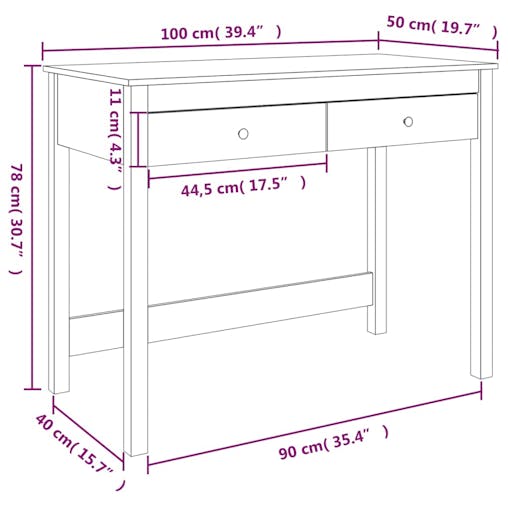 NNEVL Desk with Drawers White 100x50x78 cm Solid Wood Pine