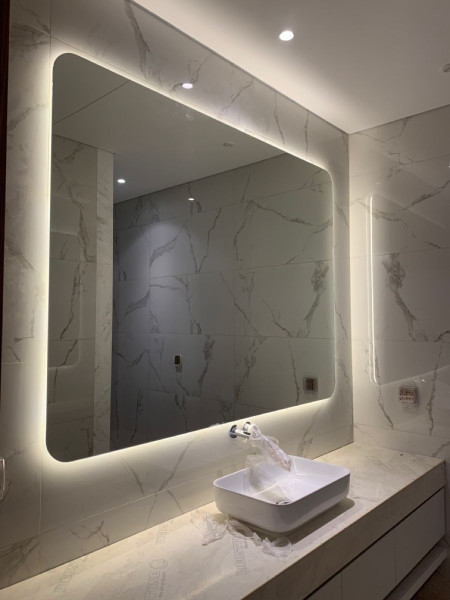 Lustro led 60x50 cm zaokrąglone rogi podświetlane ledowe   cob 480 diod/m