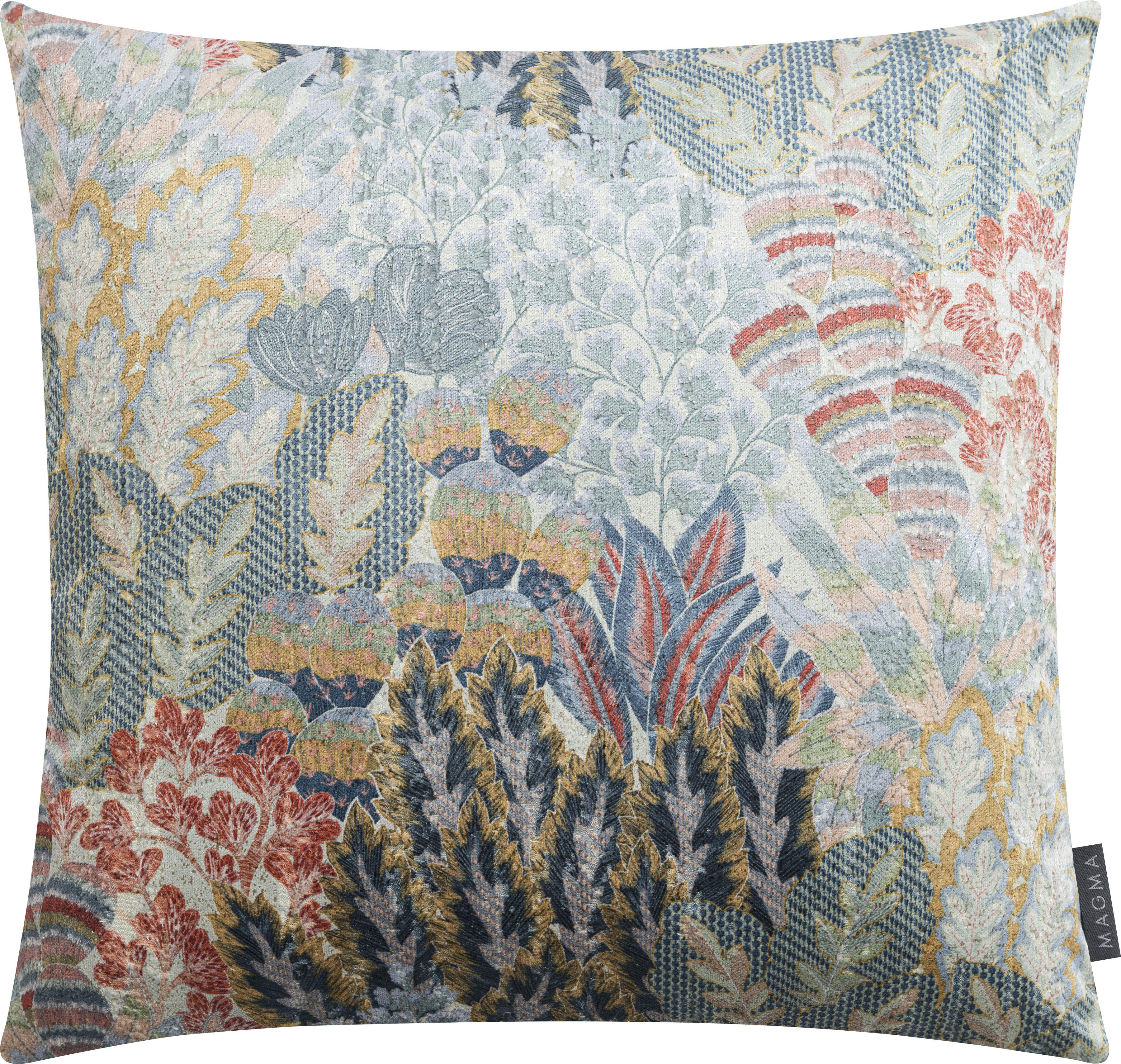 OPHELIA - Housse de coussin imprimé végétal sur velours vert - 50x50