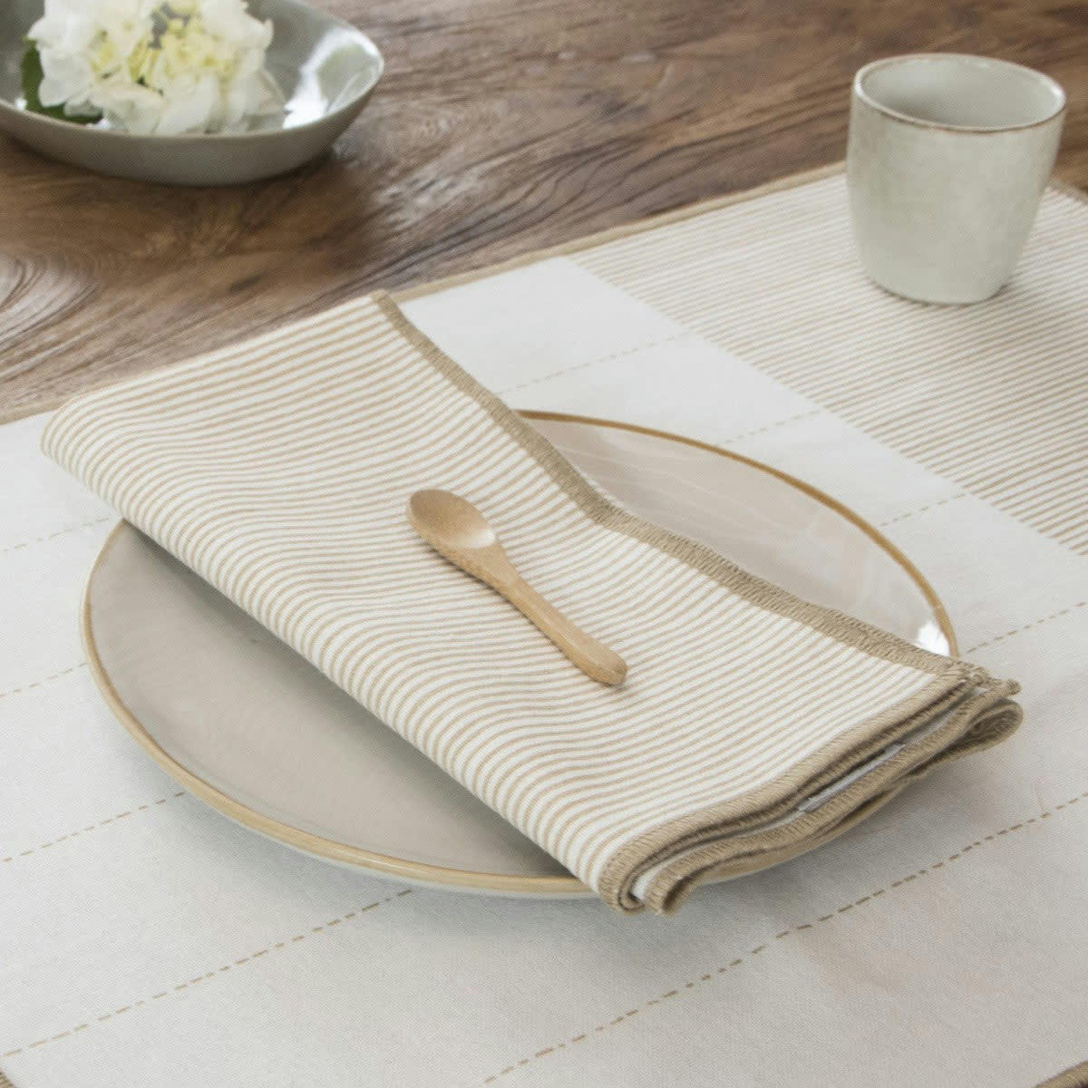 PINSTRIPE - Serviettes de table (x4) coton  45x45 sable