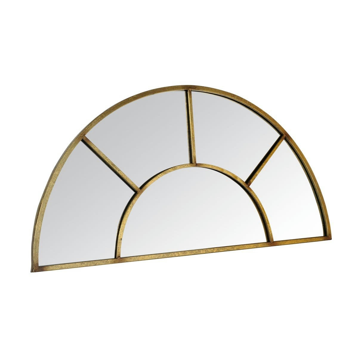 - Miroir demi lune effet fenêtre métal doré 92x46cm