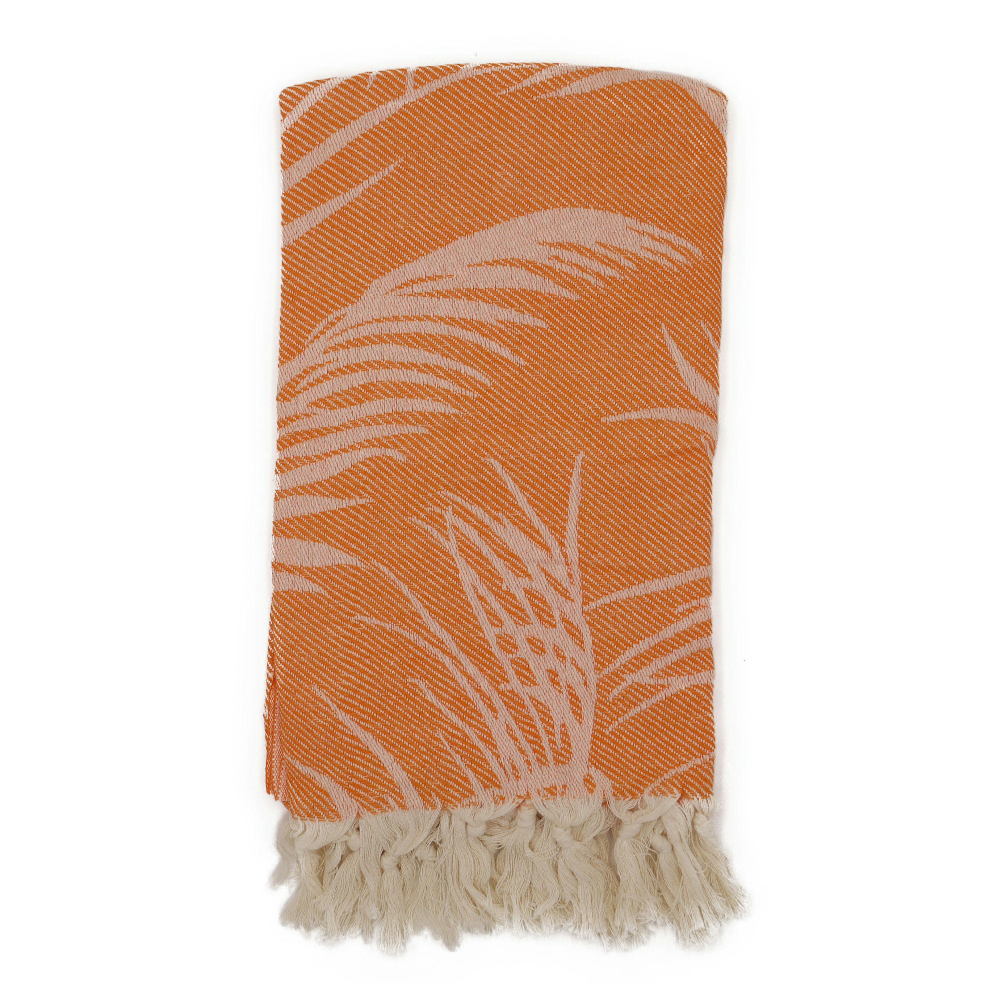 - Fouta palmiers 100% coton avec franges orange 100x180cm