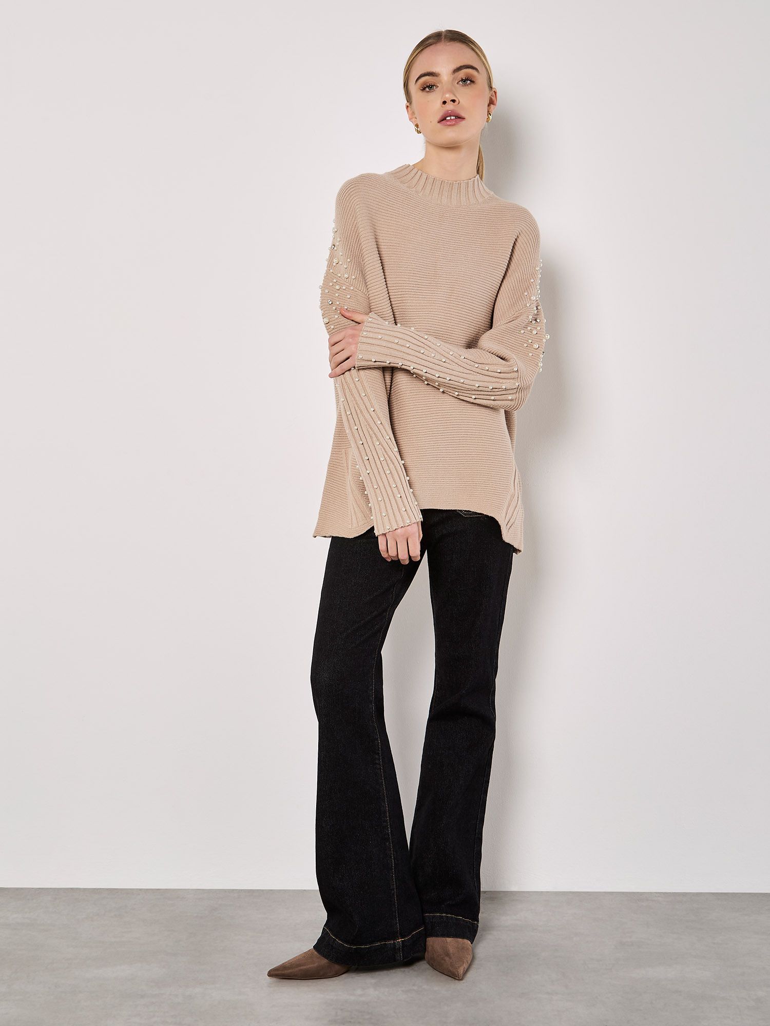 Apricot Pearl Gemstone Embellished Jumper