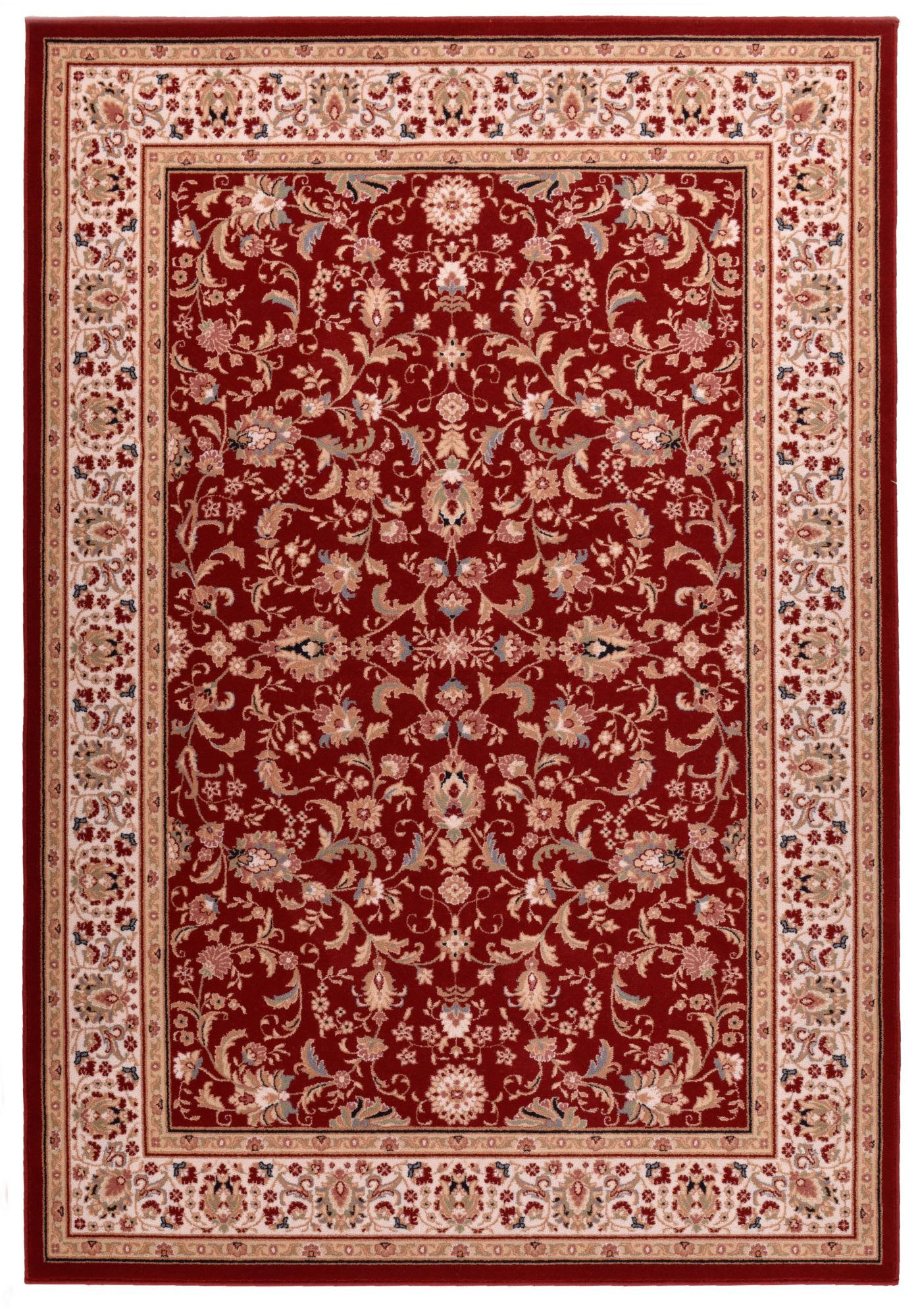 DOLNA - Tapis d'orient floral, tissé, laine naturelle rouge 080x150 cm