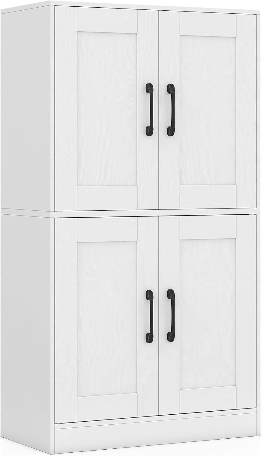 Giantex Bathroom Cabinet, 43.5” Storage Cabinet with Doors & Adjustable Shelves, Kitchen Pantry, Storage Organizer for Living Room Dining Room Study (White)