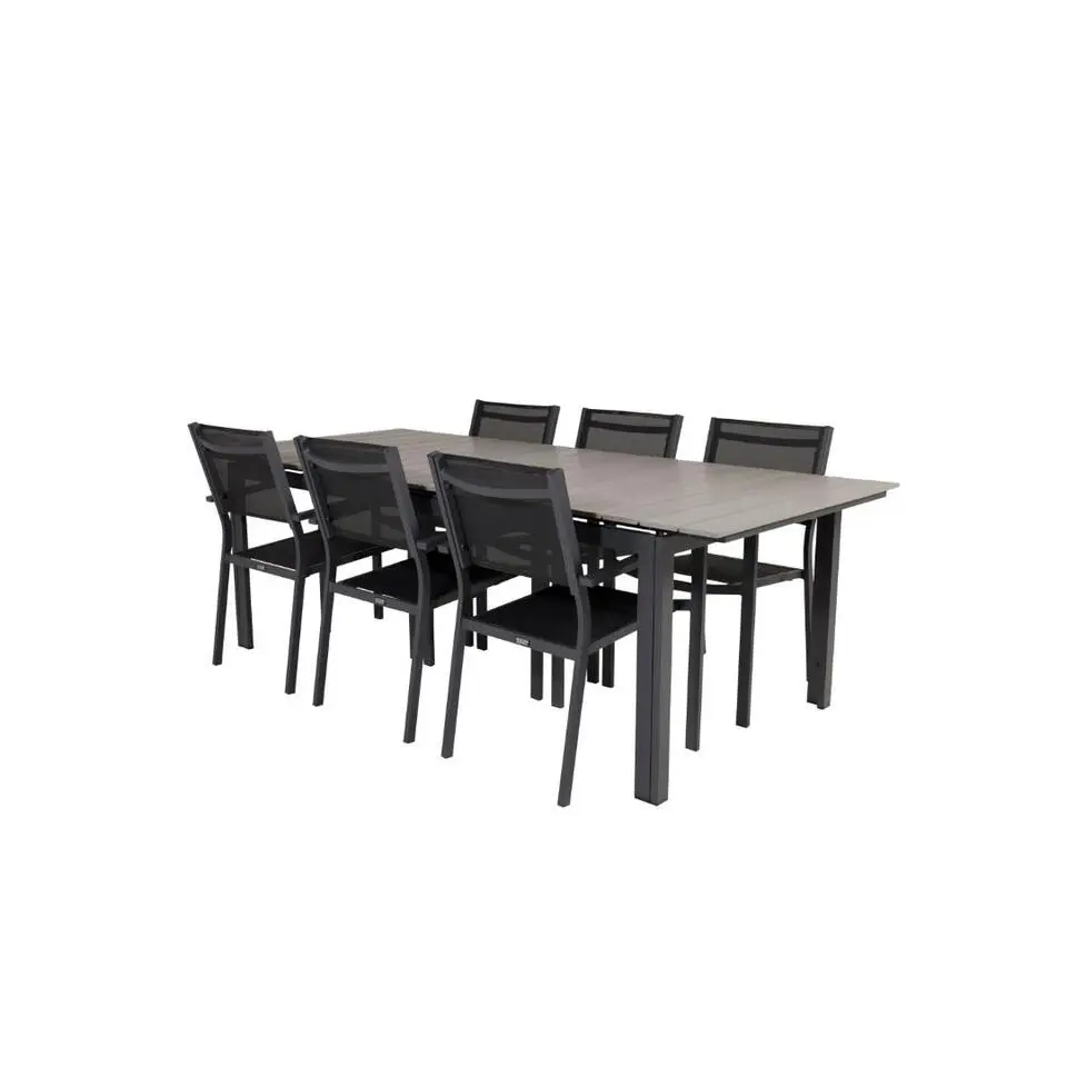 Hioshop Levels tuinmeubelset tafel 229x100cm 6 stoelen Copacabana zwart