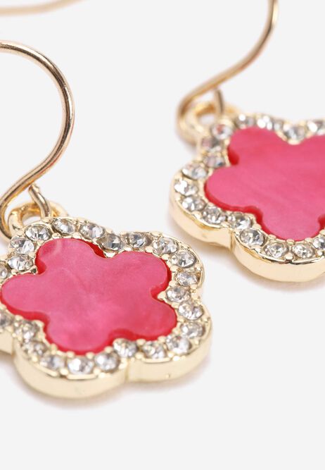 Womens Hot Pink Pave Flower Earrings