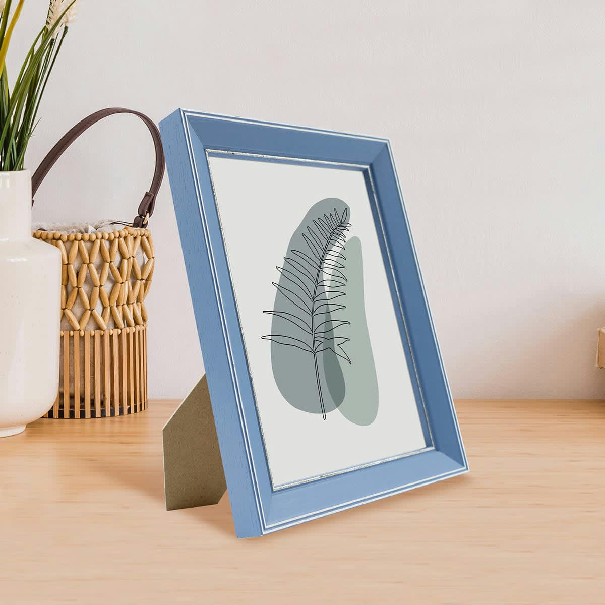 VITTORIA - Cadre photo bleu à la finition argent patiné 13x18 cm bois massif fsc