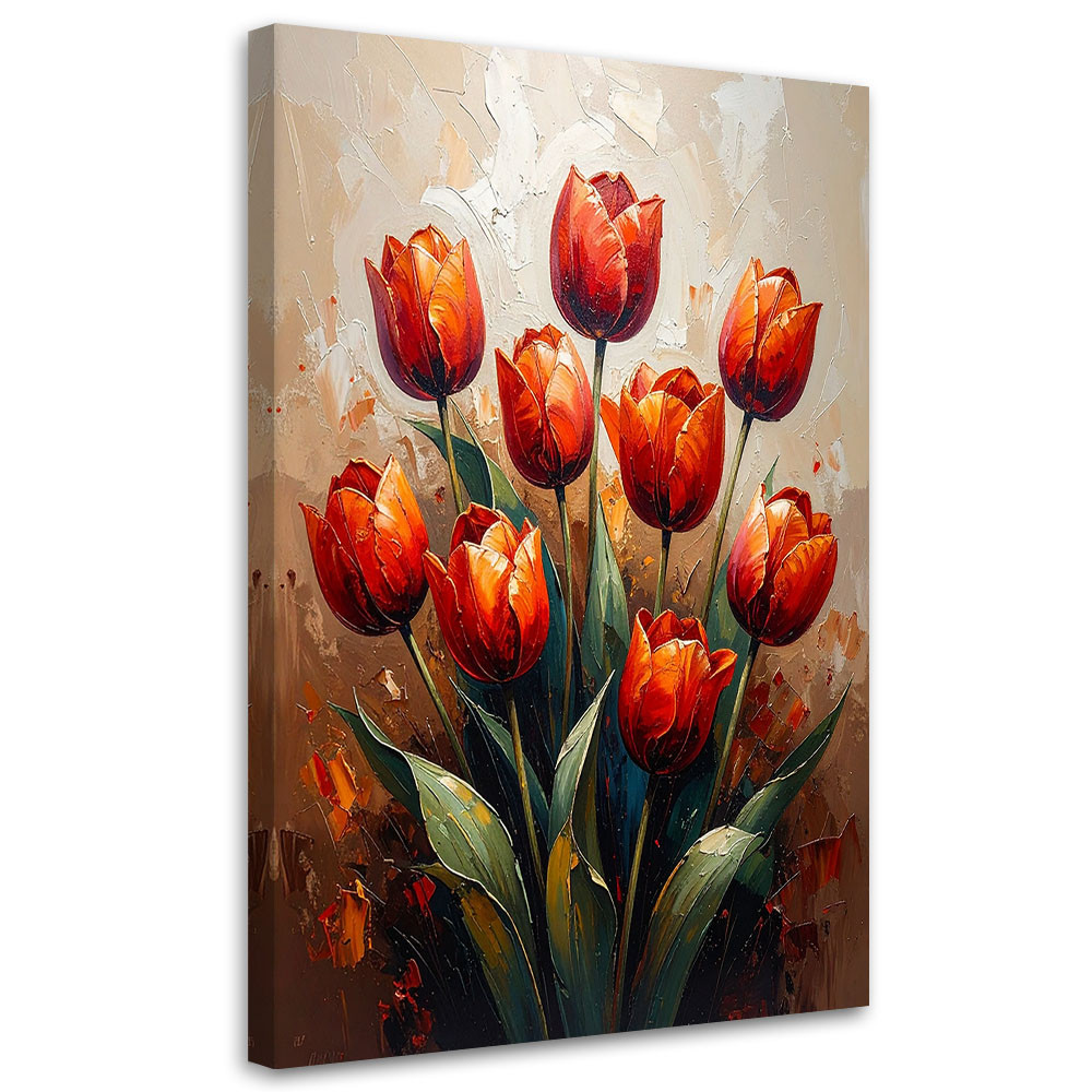 Feeby Obraz do salonu, Czerwone Tulipany Kwiaty beżowe tło 40x60