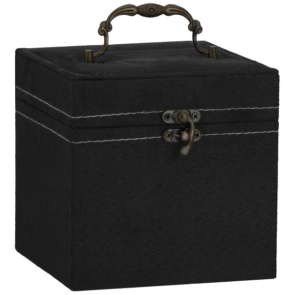 Szkatułka na biżuterię 12x12x12 cm czarny welurowy organizer