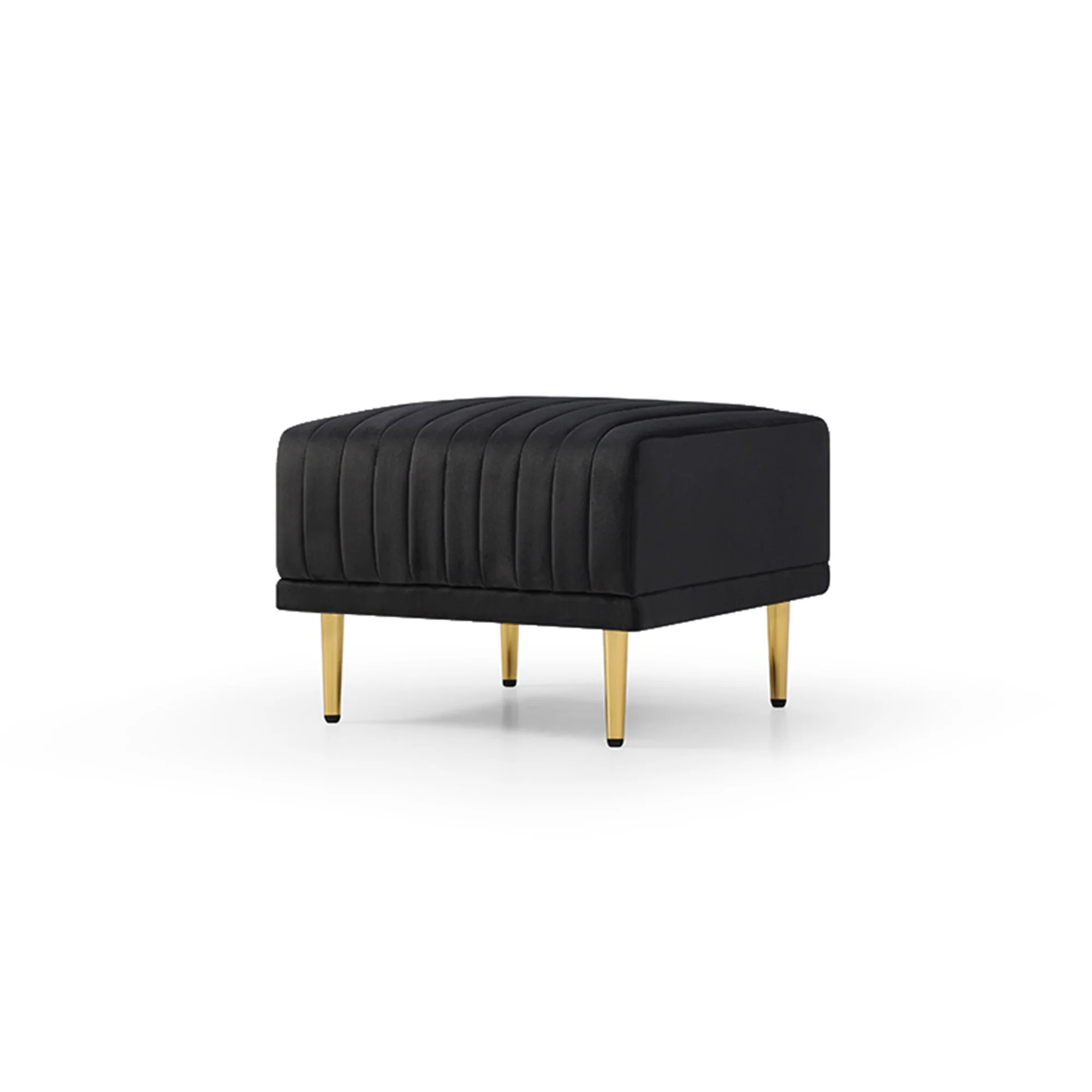 Velvet Channel Tufted Living Room Ottoman Black