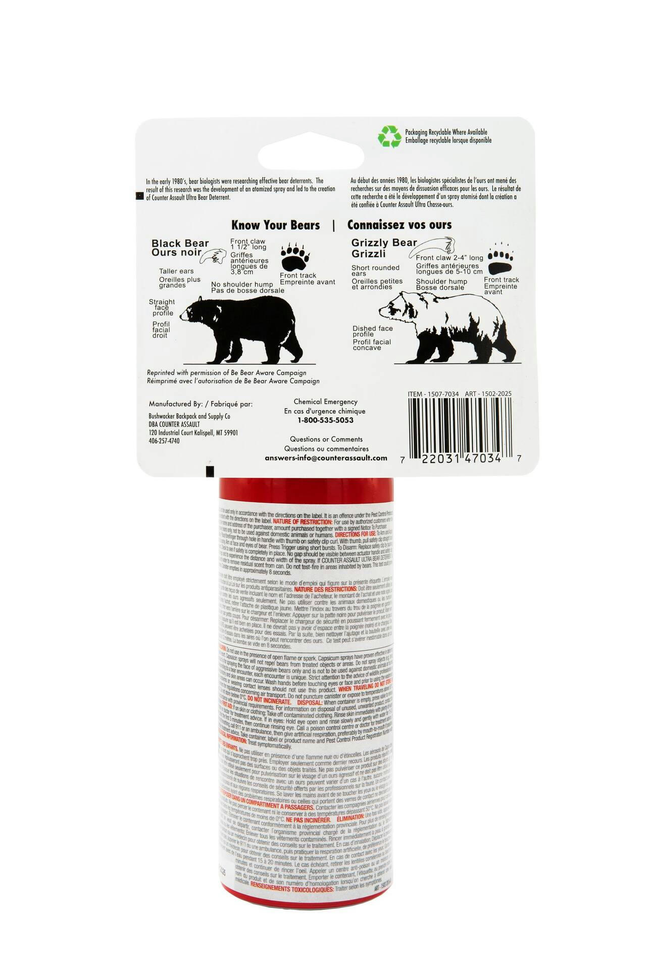 Counter Assault Bear Spray Deterrent, 290-g