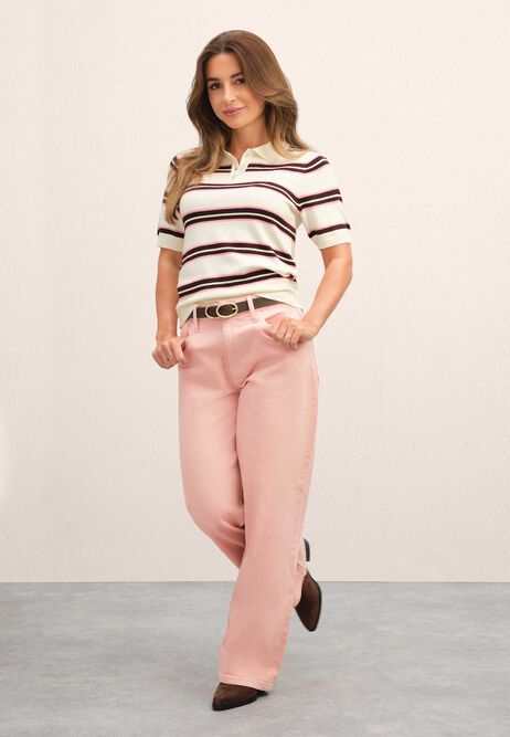 Womens Cream Stripe Collar Jumper