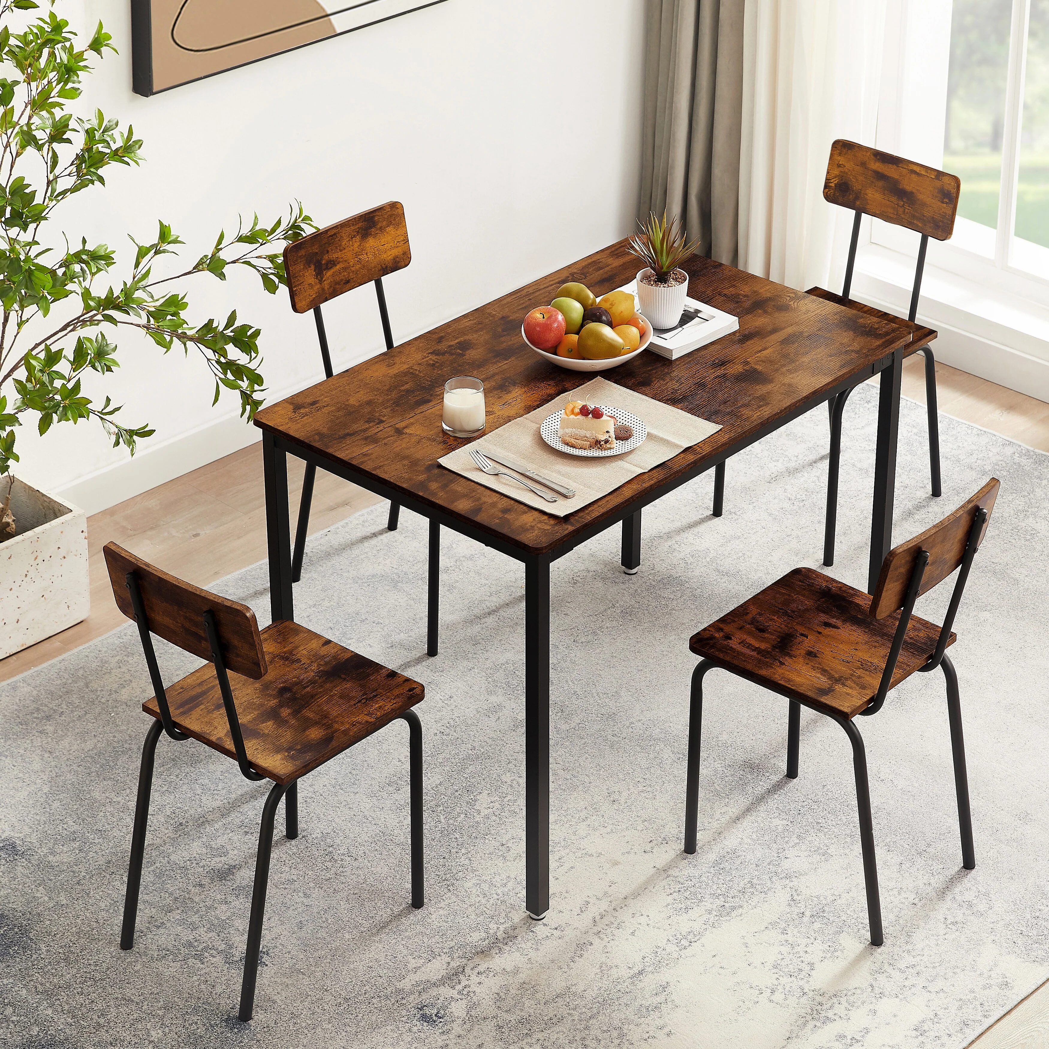 5-Piece Metal Frame Dining Table Set with Rectangular Table & 4 Chairs