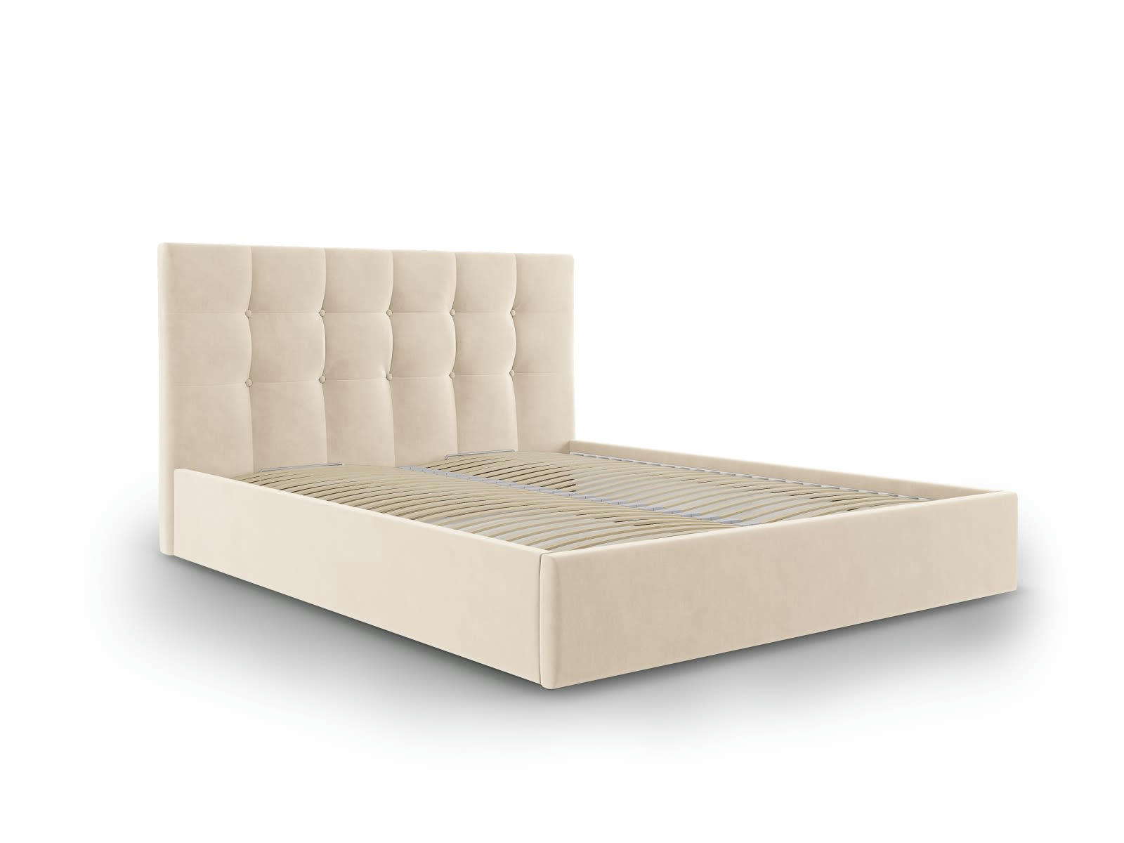 PHAEDRA - Lit coffre avec tête de lit 160x200 cm en velours beige