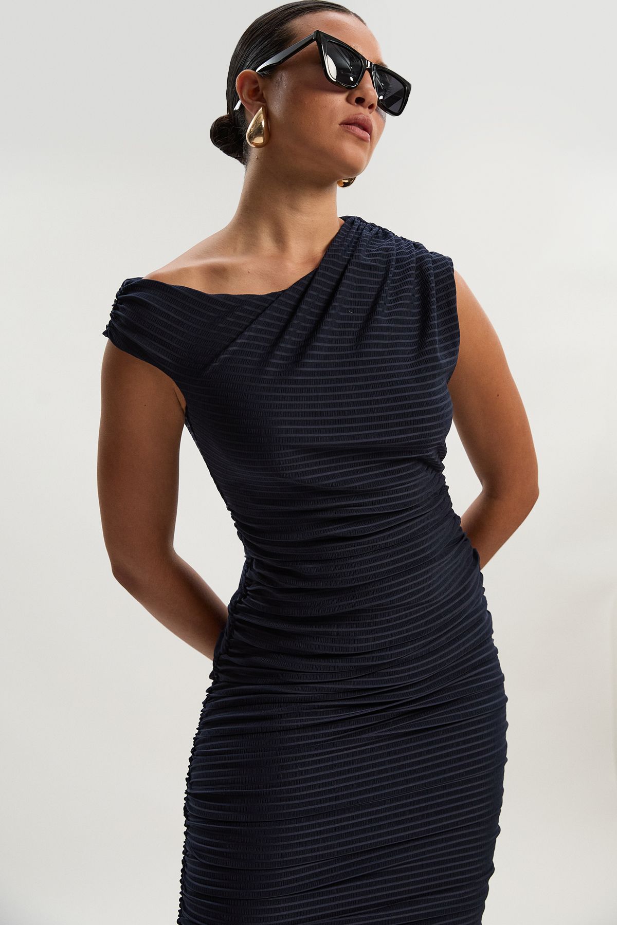 KarenMillen Textured Ruched Jersey Midi Dress