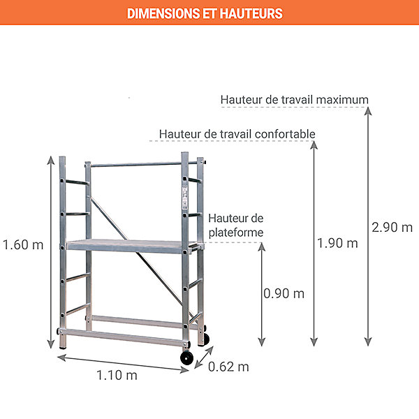 Echafaudage domestique - Hauteur max. de travail 2,90m   Télémètre laser STANLEY - 342800-LASER