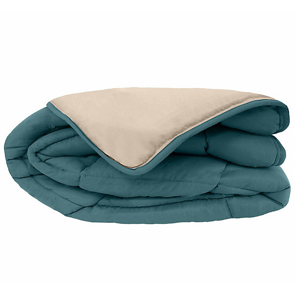 Couette hiver 260x240 cm COCOON BICOLORE Bleu paon/Galet garnissage fibre polyester 400g/m2