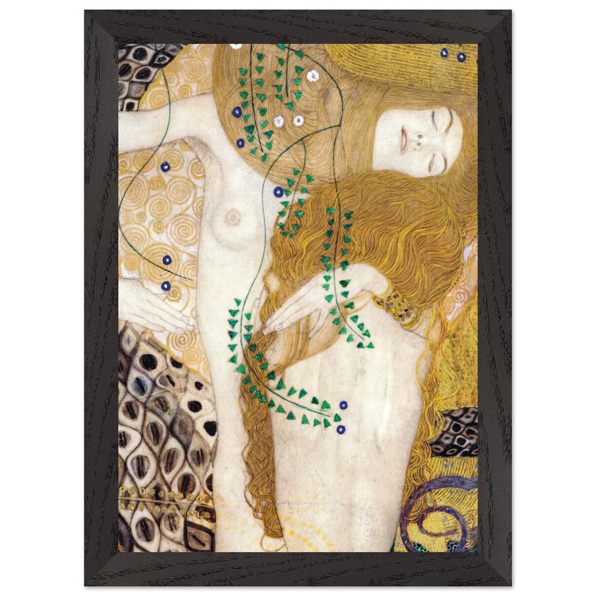 Artfulprints Poster met Lijst Gustav Klimt - Water snakes  - A4 21x29.7 cm - Geel