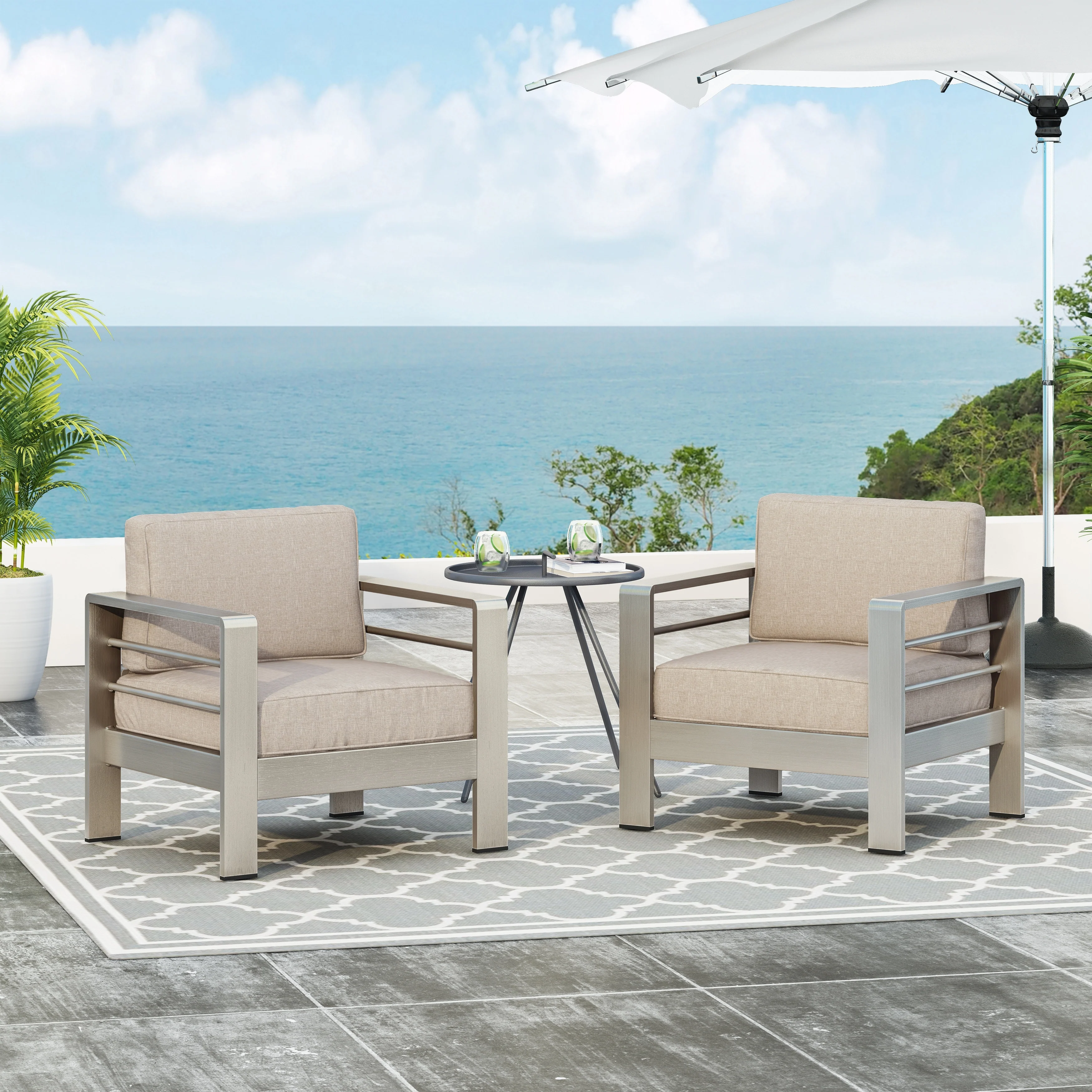 Cape Coral Outdoor Aluminum Club Chair with Cushions (Set of 2) by Christopher Knight Home