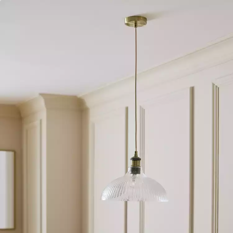 Habitat Ribbed Glass Pendant Ceiling Light - Brass