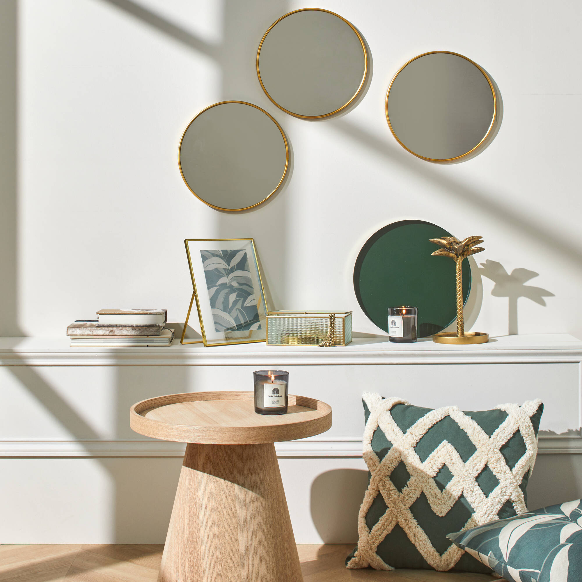 Miroir rond contour coloris doré - lot de 3
