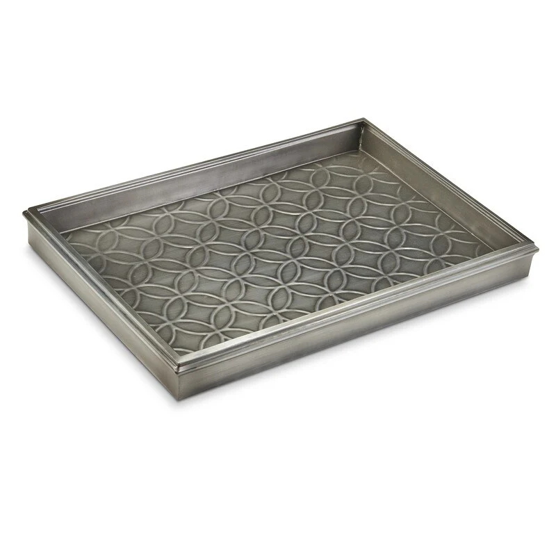 20 Double Circles Boot Tray for Boots, Shoes, Plants, Pet Bowls, and More, Dark Zinc, Gray Finish by Good Directions
