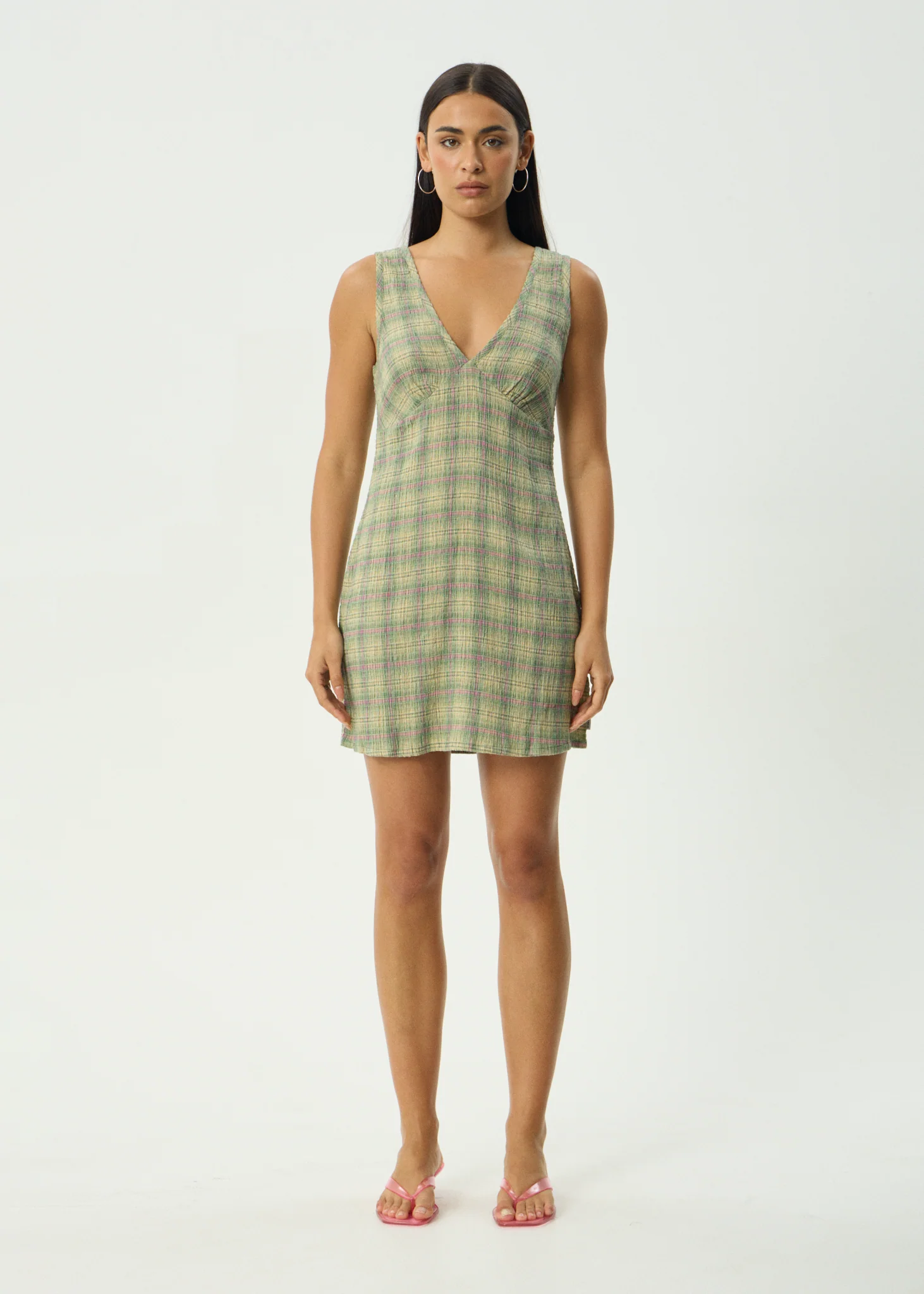 AFENDS Womens Grace - Seersucker Mini Dress - Green Check