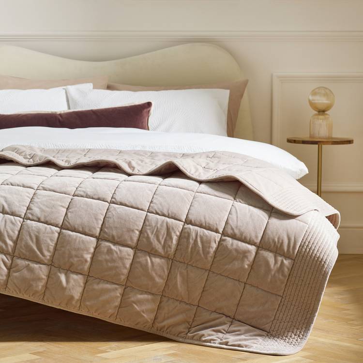 Habitat Velvet Quilted Bedspread - Beige - 200x150cm