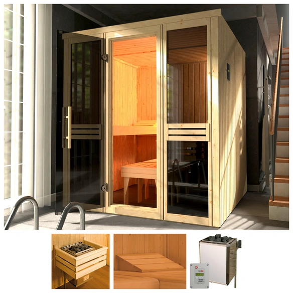 Elementsauna »KAARINA 2«, 8 Personen, inkl. 7,5 kW Ofen mit externer Steuerung