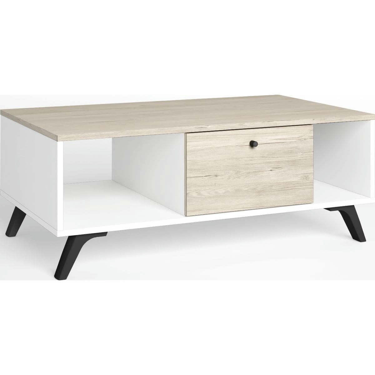 ARIZONA - Table basse 1 tiroir blanche et effet bois 100 cm