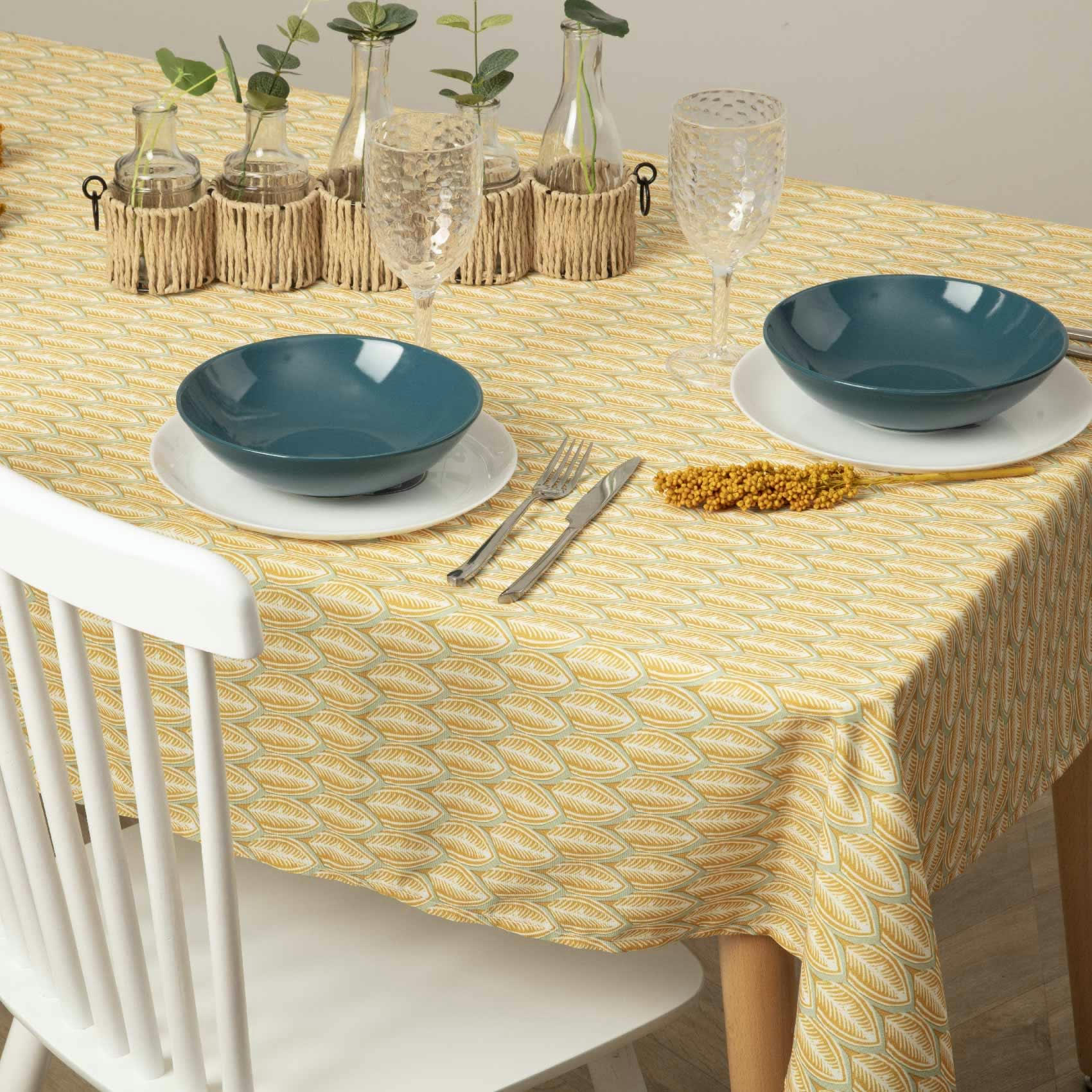 - Nappe anti-tâches imprimée nature polyester jaune 140x240 cm