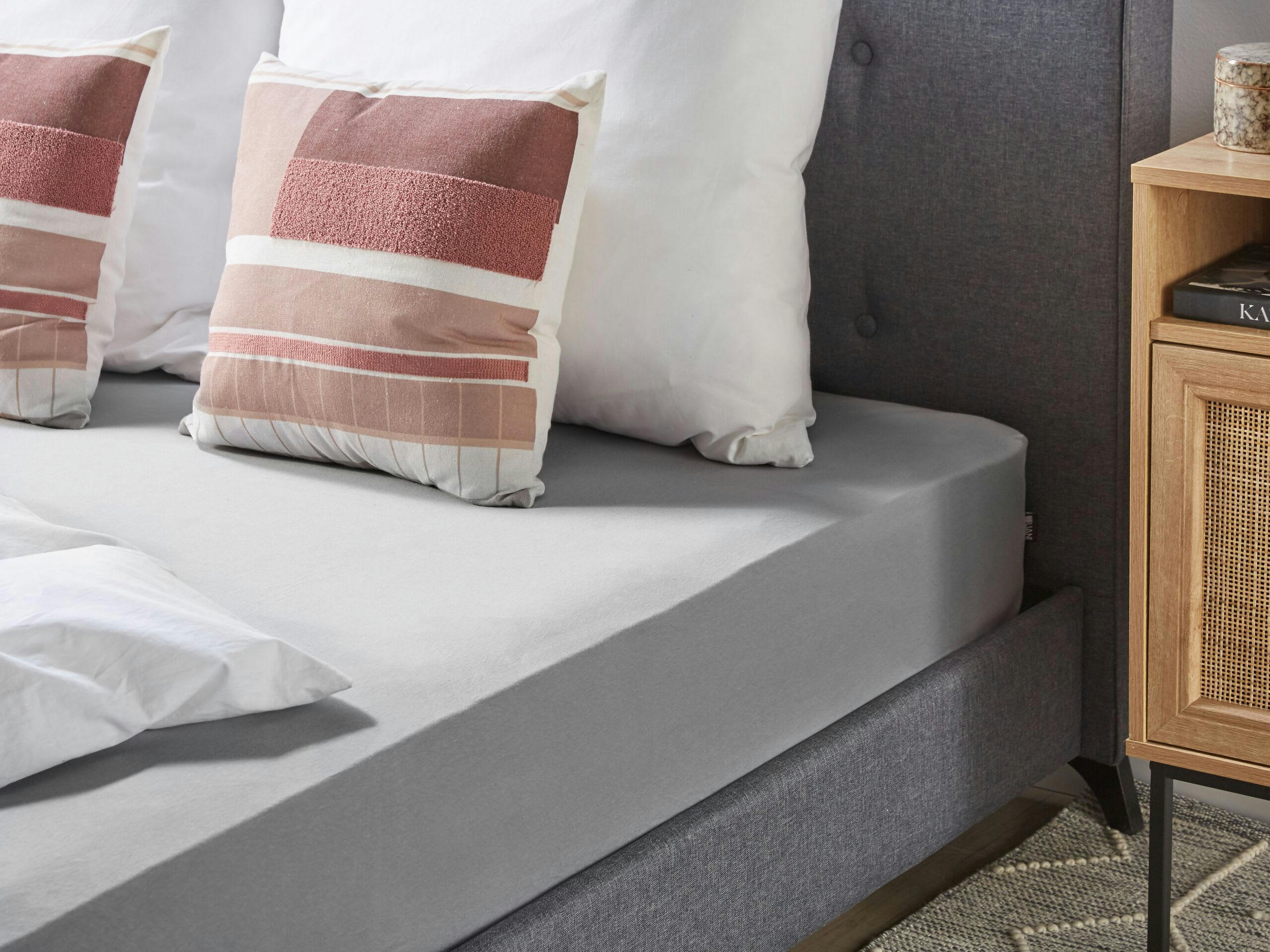 HOFUF - Drap-housse en coton 90 x 200 cm gris clair