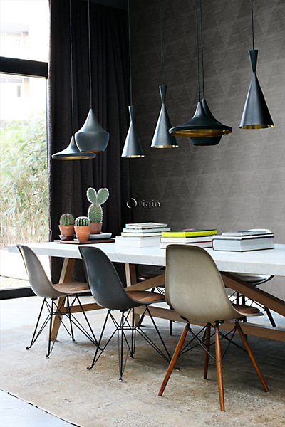 Origin Wallcoverings papier peint triangles métalliques vieillis, altérés et touchés noir 53 cm x 10.05 m