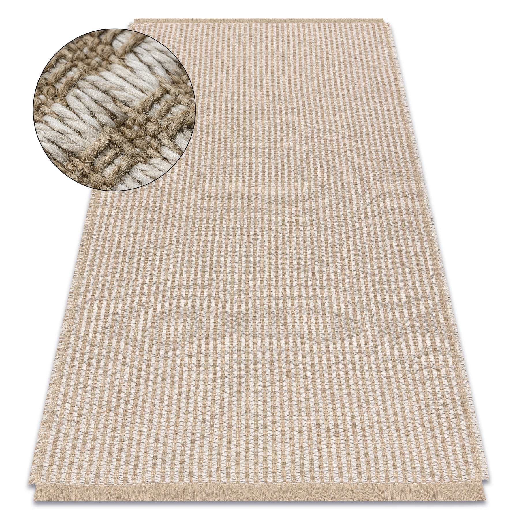 Dywan JUTE 3650 krem / beż linie - jutowy, płaskotkany, 60x100 cm