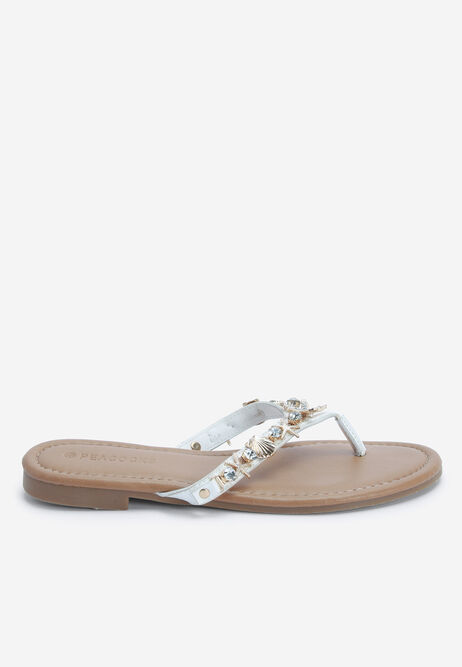 Womens White Starfish Embellished Toe Post Sandals